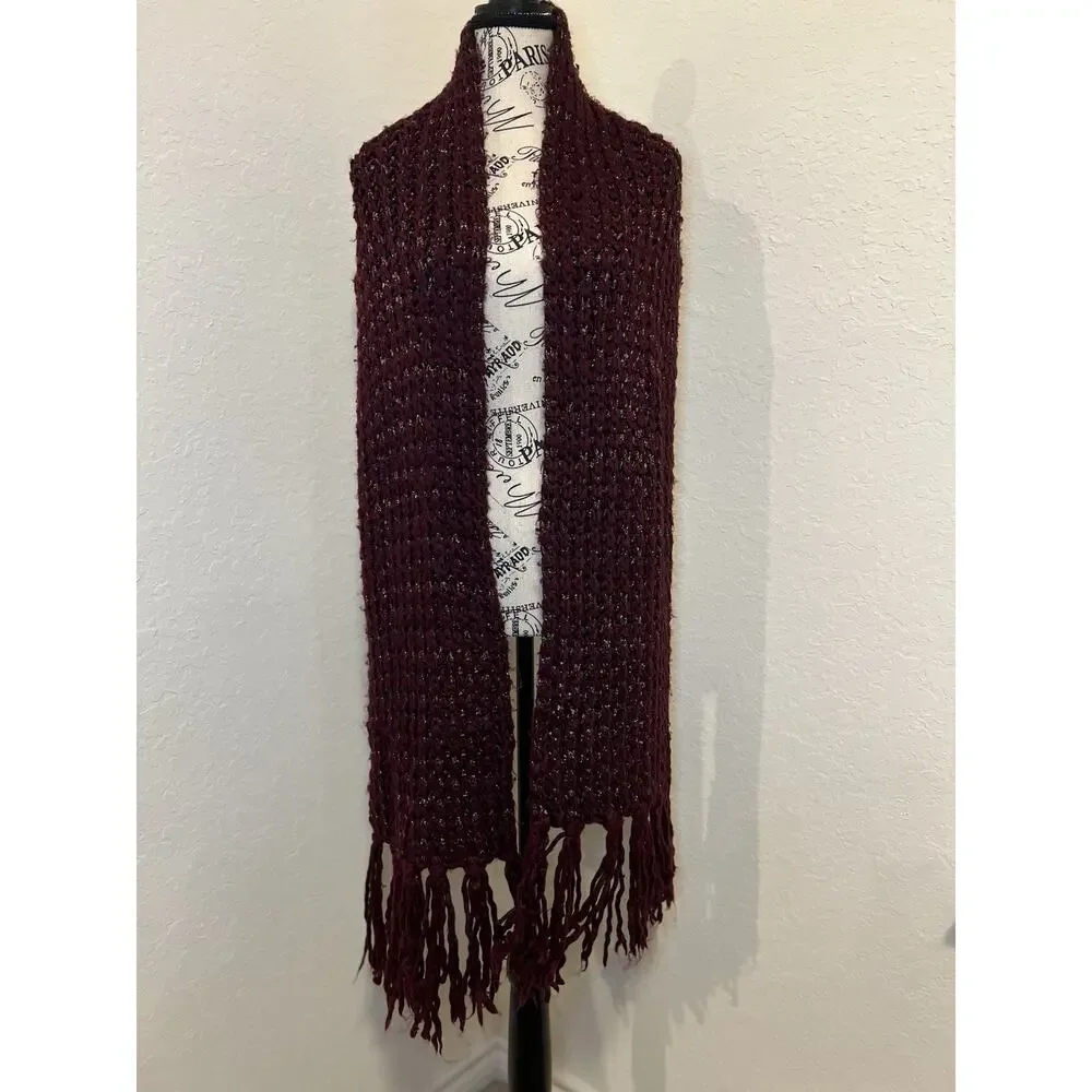 INC International Concepts Burgundy Knit Scarf Fringe Casual Office Fall Autumn